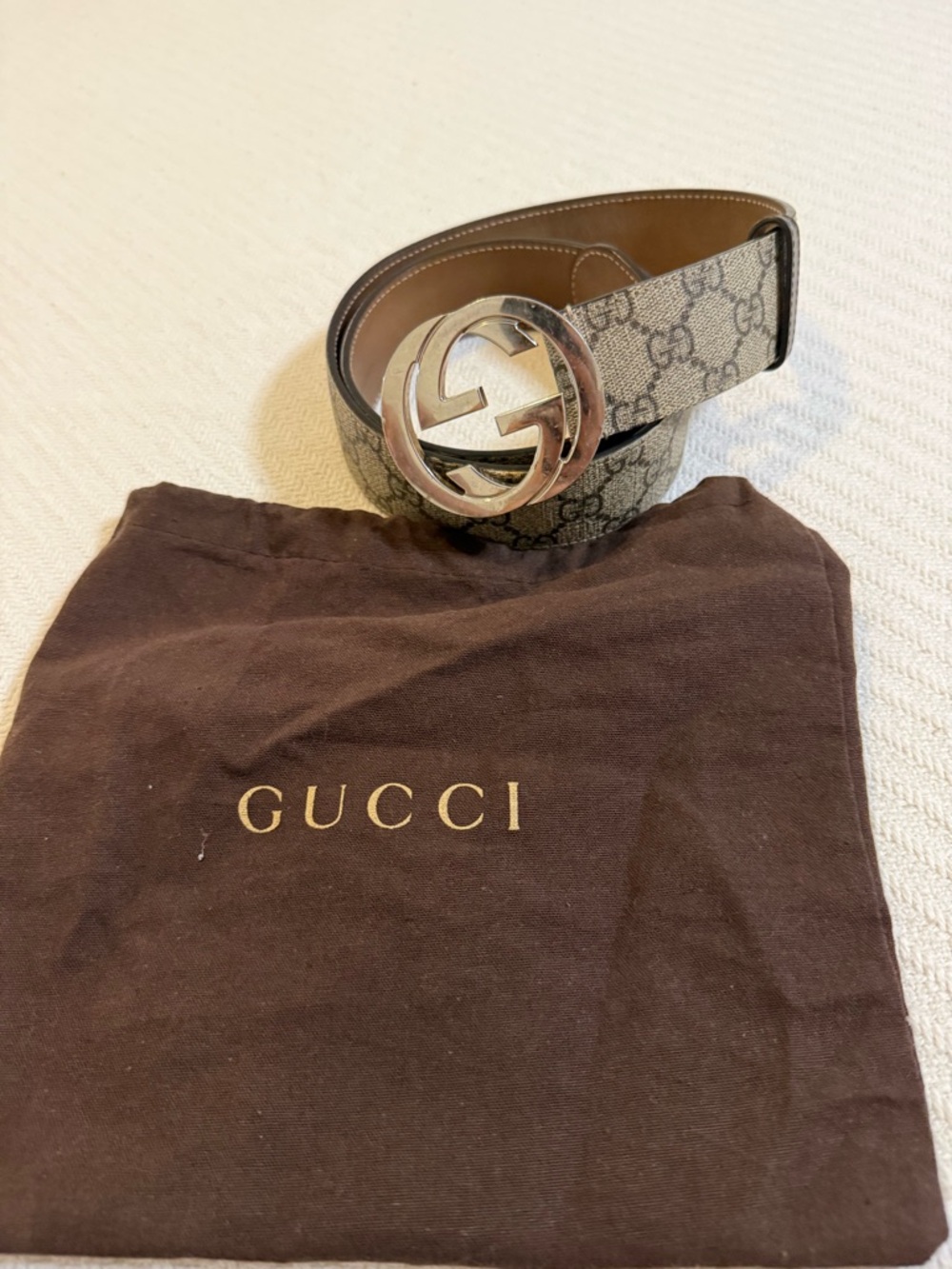 Gucci Beige GG Canvas Belt with Silver Double G Buckle - Picture 3 of 5